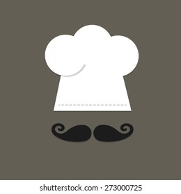 white chef's hat and black whisker on grey background. 