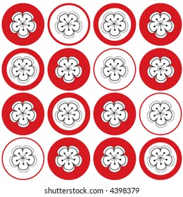 white cherry blossoms on dots (vector) - illustrated pattern