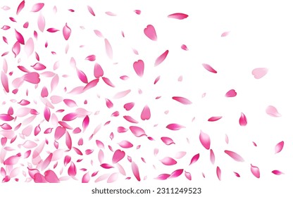 White Cherry Petal Vector White Background. Pastel Japan Lotus Petal Texture. Rose Petal Bright Banner. Dream Peach Petal Poster.