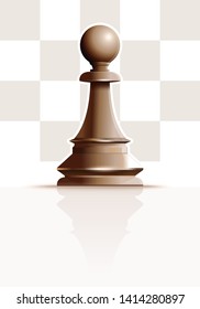 White chess figure pawn on a background of chessboard cells. White Ivory Pawn. Chess piece Pawn. Realistic vector illustration