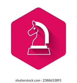 White Chess icon isolated with long shadow background. Business strategy. Game, management, finance. Pink hexagon button. Vector