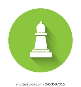 White Chess icon isolated with long shadow. Business strategy. Game, management, finance. Green circle button. Vector