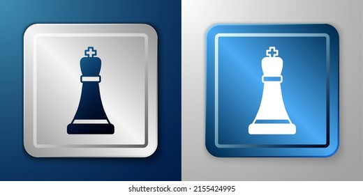 White Chess icon isolated on blue and grey background. Business strategy. Game, management, finance. Silver and blue square button. Vector