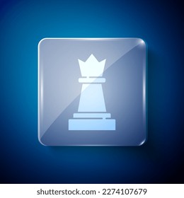 White Chess icon isolated on blue background. Business strategy. Game, management, finance. Square glass panels. Vector