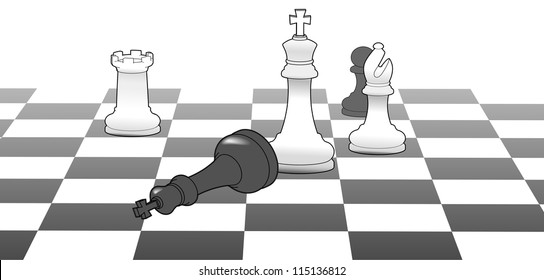 White chess king defeat black in strategy game win