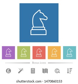 White chess knight flat white icons in square backgrounds. 6 bonus icons included.