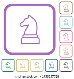 White chess knight simple icons in color rounded square frames on white background