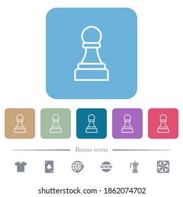 White chess pawn white flat icons on color rounded square backgrounds. 6 bonus icons included