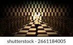 White chess pawn with the shadow of a queen on the chessboard, vector illustration