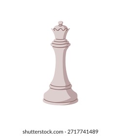 Pieza de ajedrez blanca de reina. Icono de lady chessman. Elegante figura de tablero de ajedrez para jugar juego de mesa táctico. Juego de mesa lógico y estratégico. Ilustración vectorial aislada plana sobre fondo blanco