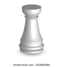 White chess piece rook 3d on white background. Board game chess. Chess piece  3d render.Vector illustration. Sport play.