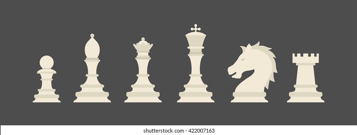 White chess pieces isolated on gray background. Vector illustration.