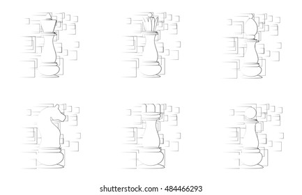 White chess pieces on the white abstract background. Vector illustration