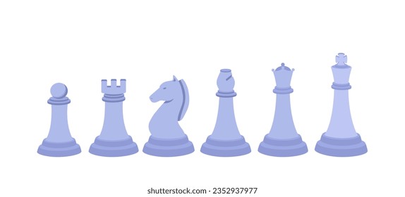 White chess pieces set. Intellectual game for logic and planning. Metaphor of business project and strategy. Pawn, king and horse. Cartoon flat vector collection isolated on white background