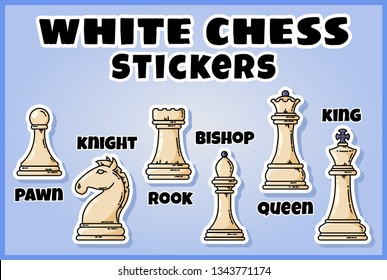 White chess pieces stickers collection. Set of chess labels