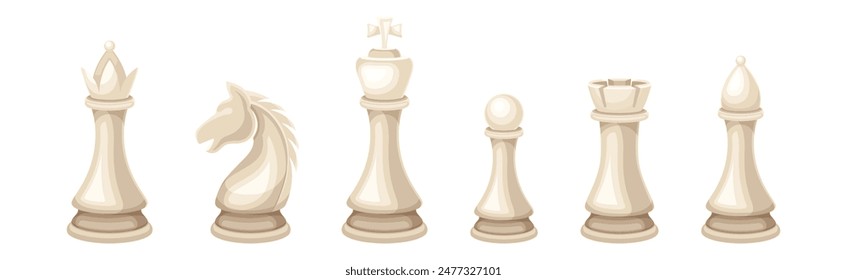 White Chess Pieces for Strategic Board Game Vector Set