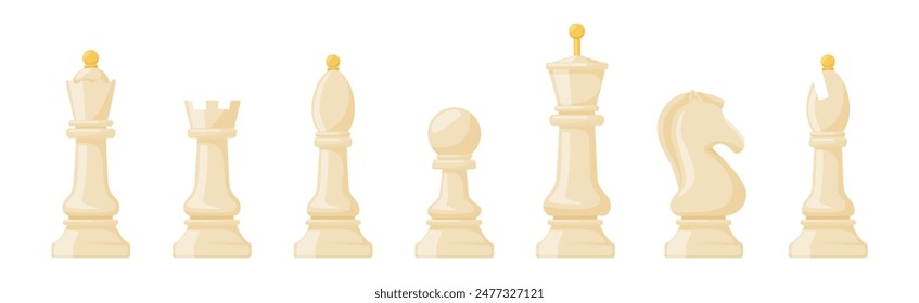 White Chess Pieces for Strategic Board Game Vector Set