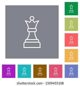 White chess queen flat icons on simple color square backgrounds