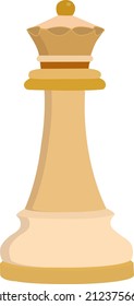 White chess queen piece, illustration, vector on a white background.