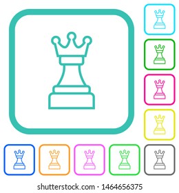 White chess queen vivid colored flat icons in curved borders on white background