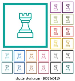 White chess rook flat color icons with quadrant frames on white background