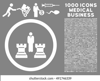 White Chess Strategy vector rounded icon. Image style is a flat icon symbol inside a circle, gray background. Bonus clip art contains 1000 medicine business symbols.