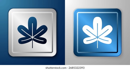 White Chestnut leaf icon isolated on blue and grey background. Silver and blue square button. Vector
