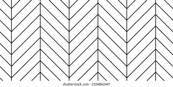 White chevron herringbone parquet floor seamless pattern with diagonal panels. Vector wooden or brick wall texture. Modern interior background. Outline monochrome wallpaper.