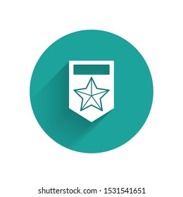 White Chevron icon isolated with long shadow. Military badge sign. Green circle button. Vector Illustration