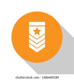 White Chevron icon isolated on white background. Military badge sign. Orange circle button. Vector Illustration