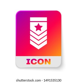 White Chevron icon isolated on white background. Military badge sign. Rectangle color button. Vector Illustration