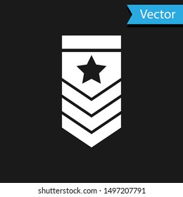 White Chevron icon isolated on black background. Military badge sign.  Vector Illustration