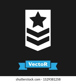 White Chevron icon isolated on black background. Military badge sign.  Vector Illustration