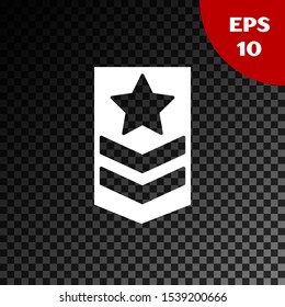 White Chevron icon isolated on transparent dark background. Military badge sign.  Vector Illustration