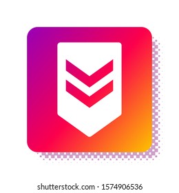 White Chevron icon isolated on white background. Military badge sign. Square color button. Vector Illustration