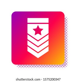 White Chevron icon isolated on white background. Military badge sign. Square color button. Vector Illustration