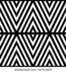 White chevron lines on black background. Seamless surface pattern design with linear ornament. Curves wallpaper. Angle brackets motif. Digital paper with chevrons. Striped vector illustration.