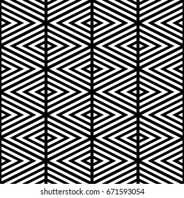 White chevron lines on black background. Seamless surface pattern design with linear ornament. Curves wallpaper. Angle brackets motif. Digital paper with chevrons. Striped vector illustration.