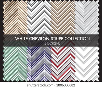 White Chevron gestreifte nahtlose Musterkollektion umfasst 8 Designs für Modetextilien, Grafiken