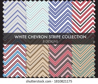 White Chevron striped seamless pattern collection includes 8 designs for fashion textiles, graphics