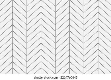 White chevron tile seamless pattern. Kitchen backsplash or bathroom floor zigzag texture. Stone or ceramic brick wall background. Exterior or interior decoration. Vector flat illustration