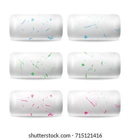 White Chewing Gums Vector. Realistic Chewing Gum. Red, Green, Blue Inclusions. Isolated Illustration