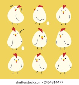 White Chicken 2 cute on a yellow background, vector illustration.