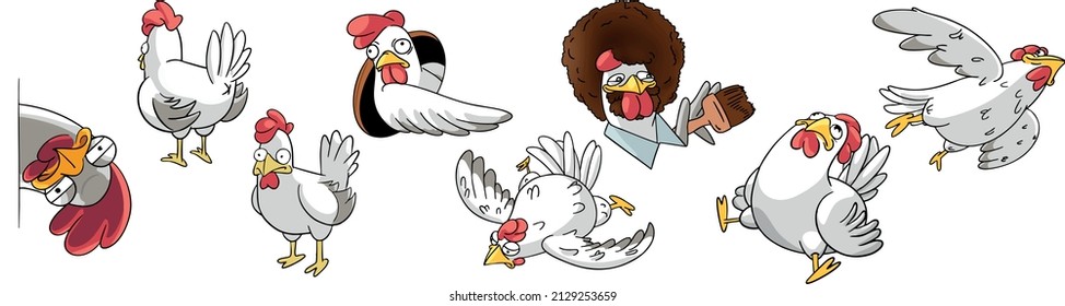 White chicken cartoon vector illustration hen chick rooster 