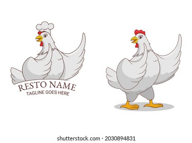 White chicken character design for mascot or chicken food restaurant logo