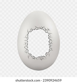 White chicken egg with a hole and cracks. Template isolated on transparent background. Stock vector illustration