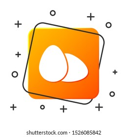 White Chicken egg icon isolated on white background. Orange square button. Vector Illustration