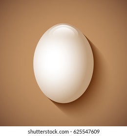 White chicken egg with shadow on a brown background