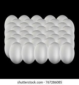 White chicken eggs on a black background, vector