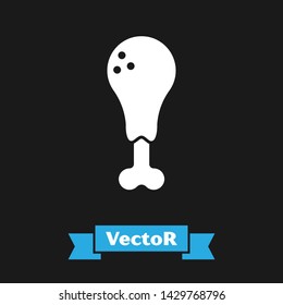 White Chicken leg icon isolated on black background. Chicken drumstick.  Vector Illustration